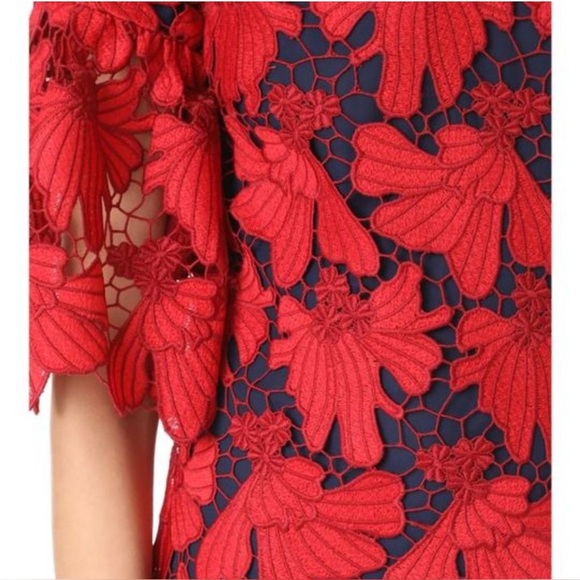 TORY BURCH •RARE• Nicola Guipure Lace Dress In Volcano Red & Navy Blue Size 6 - Picture 7 of 13